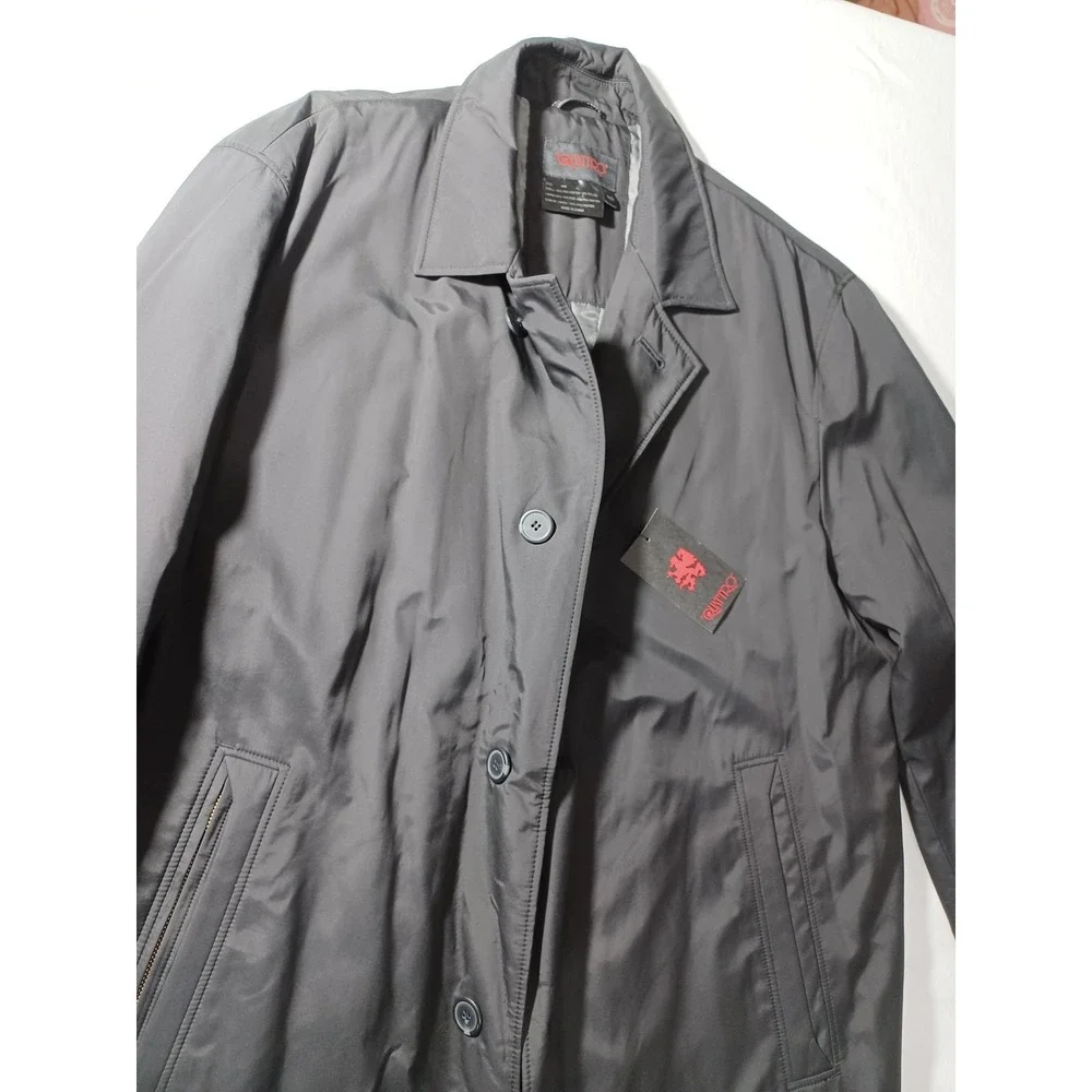 Di Quattro Coat Mens 44R Black‎ Rain Overcoat Quilted Lined Button Front